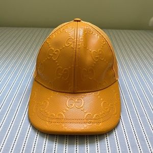 Gucci leather embossed baseball hat